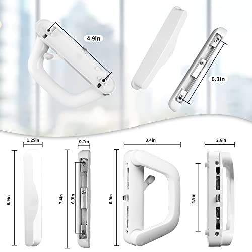 Cambividas Sliding Patio Door Handle Set With Mortise Lock Fits Sliding Glass Patio Door Thickness From 0.75Inch To 1.4Inch, 4-15/16Inch Screw Holes, Lock Outside, Reversible Design (Non-Keyed, White) #TOP5