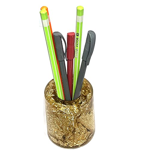 Image of AUGEN Pen Stand Decorative Round Gold Flake Design Stationery Holder | Gift Item | Table Top Decor (9856)