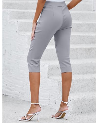 GRAPENT Capri Pants for Women High Waisted Pull On Elastic Waist Dressy Casual Stretchy Capris Trousers Pants Pockets2