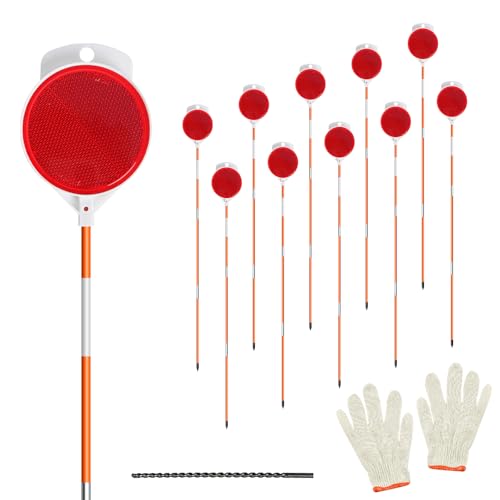 10Pcs Reflective Driveway Markers,48in Reflective for Driveway on Poles, Orange Fiberglass Snow Stakes with Double Sided Reflector and Reflective Tape for Parking Lots, Walkways and Sidewalks (10)