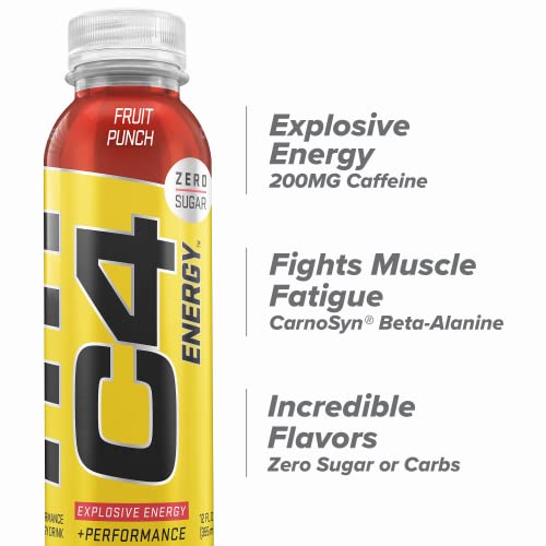 C4 Energy Non-Carbonated Zero Sugar Energy Drink, Pre Workout Drink + Beta Alanine, Fruit Punch, 12 Fl Oz (Pack Of 12) #TOP2