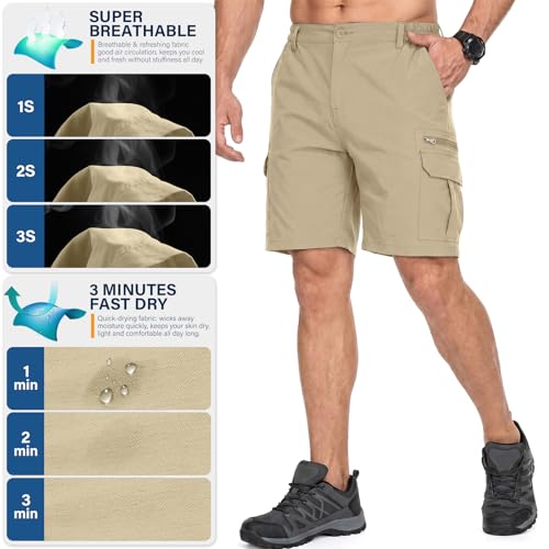 Image of Jessie Kidden Mens Cargo Shorts Expandable Waist Quick Dry Hiking Shorts
