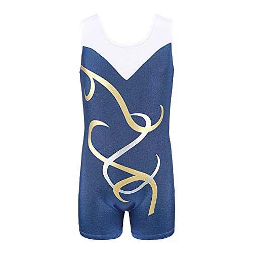 Gymnastics Leotards for Girl Shiny Swirl Athletic Ballet Dance Biketard Unitards Blue Size 10