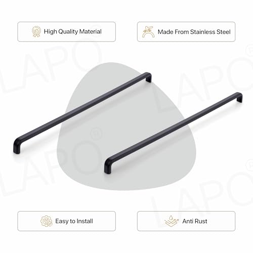 Image of LAPO 3 Piece Cabinet Handles for Cupboard Drawer, 18 Inch Pulls for Pooja Mandir, Wardrobe (450mm, Black Finish, 3 Years Warranty)