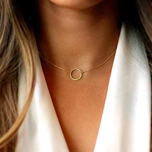 Tasiso Dainty Gold Choker Necklace Simple Necklace For Women Minimalist Circle Chain Necklaces Karma Eternity Open Circle Choker Necklace 15Mm #TOP1