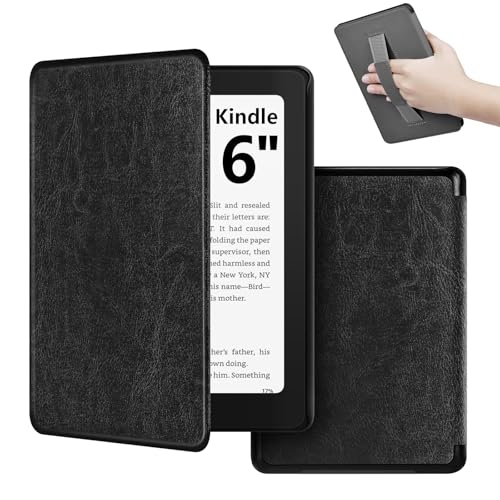 XunyLyee Funda para 6 Pulgadas e-Reader 2024/2022 Ebook Reader 6', Carcasa Funda Ligera con Correa de Mano, Auto Sueño/Estela, Premium PU Funda de Cuero für 6' eReader, Negro