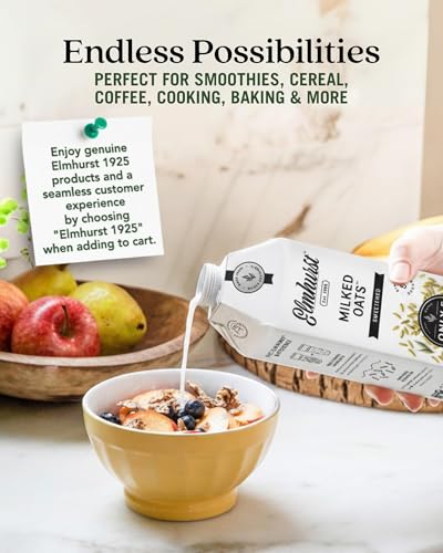 Elmhurst 1925 Sweetened Oat Milk - 32 Ounce (Pack of 6) Dairy-Free, Vegan, Kosher, Gluten-Free, Shelf Stable Plant Based Milk Made with Whole Grain Oats for Healthier Coffee, Latte & Smoothies