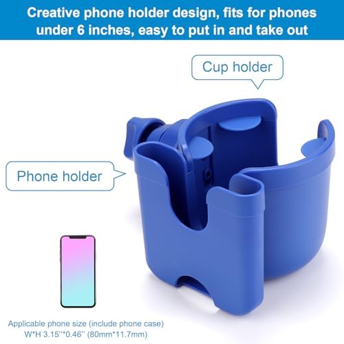 Accmor Stroller Cup Holder with Phone Holder, Bike Cup Holder, Universal Cup Holder for Uppababy Nuna Doona Strollers, 2-in-1 Cup Holder for Walker, Wheelchair, Scooter - 2