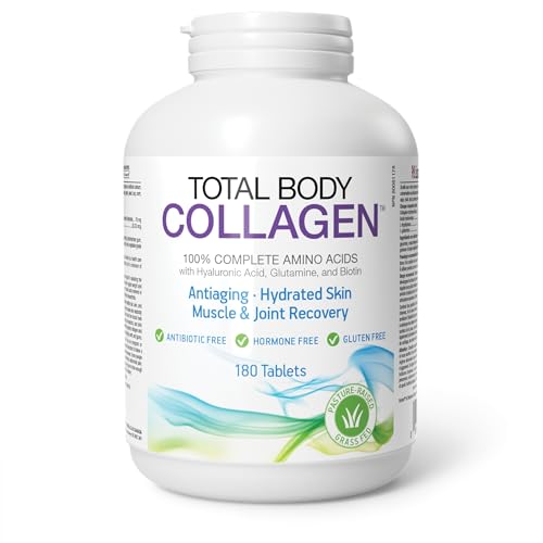 Total Body Collagen – 180 Tablets, VALUE SIZE, 100% Amino Acid, with Hyaluronic Acid, Glutamine, and Biotin all included to support Hydrated Skin, Muscle Recovery, Reduction of Wrinkles & Fine Lines, Canadian Company