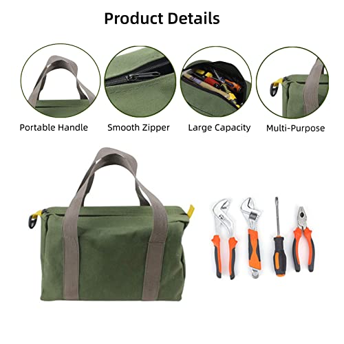 14 Inch Wide Mouth Tool Bag, Canvas Tool Bag, Heavy Duty Tool Storage Bag, Large Capacity Tool Tote Bag For Electricians, Power Tool Organizer Pouch, Tool Bags For Men #TOP2