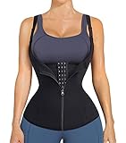 ZOPEUSI Waist Trainer for Women Corset Zipper Body Shaper Sauna Sweat Vest Waist Cincher Tank Top With Straps (Small, Black)