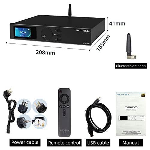 SMSL D300 DAC, ROHM BD34301EKV Chip insignia, entrada Bluetooth/USB/óptico/coaxial, BT 5.0 Apt-X/LDAC HD/Acc/SBC, DSD512 PCM 768 kHz/32Bit XMOS XU-208 (con control remoto)