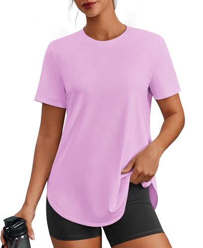 Image of PINSPARK Workout Tops for Women Short Sleeve Athletic Shirts UPF 50+ Quick Dry Running Outfits for Exercise Gym Hiking S-3XL