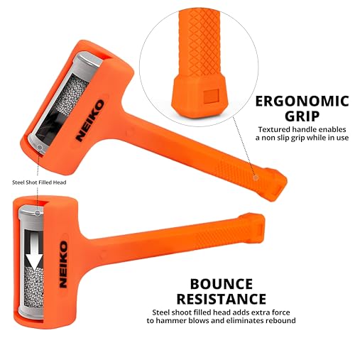 Image of NEIKO 02888A Dead Blow Hammer Set, 3pc Neon Orange Deadblow Mallet, 1lb, 2lb, 3lb Hammers, Spark and Rebound Resistant, Unibody Molded, Checkered Grip (Pack of 4)