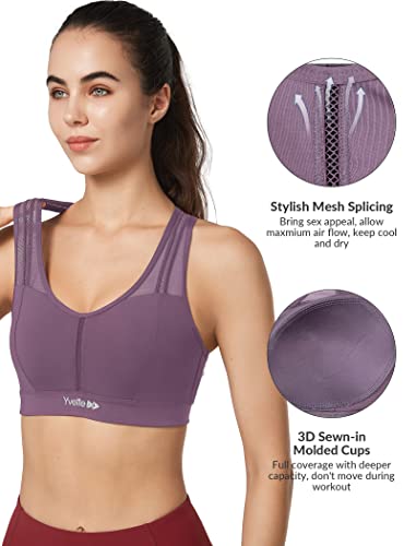 Yvette Mesh Sports Bras For Women High Impact Moisture Wicking Racerback Sports Bra Molded Cup For Running Plus Size Purple #TOP2