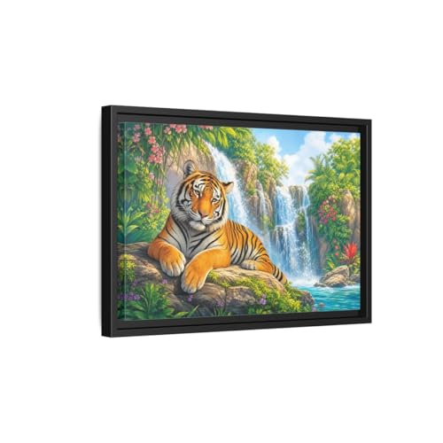 Toile de tigre orange et cascade pour créer une ambiance zen dans votre grand salon