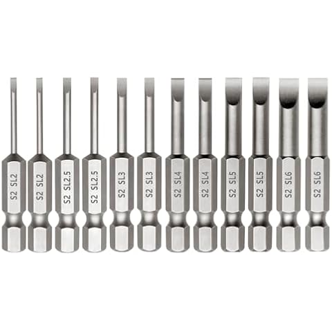 Saipe 12 Pieces Magnetic Slotted Screwdriver Bit Set, 1/4 Inch Hex Shank Flat Head Drill Bits Insert Bits 2 Inch Length, SL2/2.5/3/4/5/6 Impact Driver Bit for Power Drilling, Set of 2 Cover