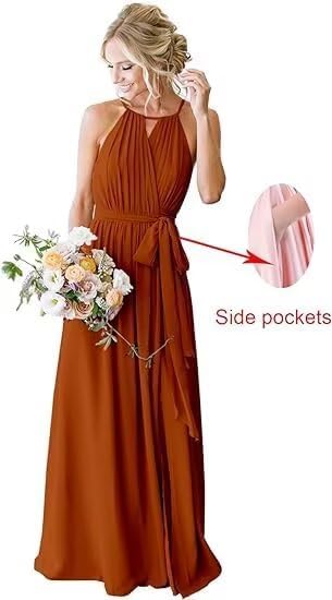 Long Halter Bridesmaid Dress 2026 Women's Wedding Guest Dresses Sleeveless Chiffon Formal Evening Dress - Image 5