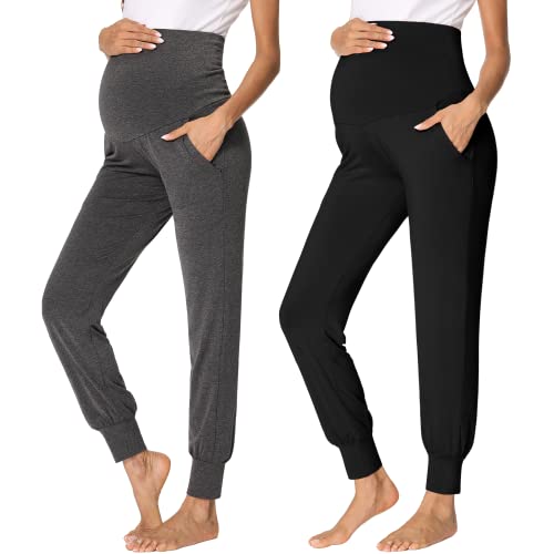 Image of fitglam Women's Maternity Pants Over Belly Lounge Pajamas Clothes Pregnancy Must Haves Joggers with Pockets