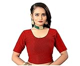 Fressia Fabrics Womens Cotton Dobby Lycra Stretchable Readymade Saree Blouse (Red, XL)