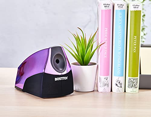 Image of Bostitch Office Electric Pencil Sharpener for Classroom & Desk Use, Heavy-Duty Stall-Free Motor, High-Capacity Shavings Tray, Metallic Purple (Pack of 6)