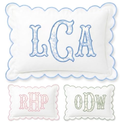 Monogram Pillow Cover, Custom Embroidered Pillow Covers, Personalized Initials Name Pillowcase, Toile Monogrammed Baby Pillows, Couch Bed Room Pillow Case Gifts for Kids Boy Girls, Nursery Decoration