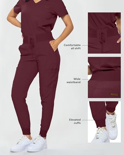 Image of Monarch Uniforms Slim Fit Stretchy Scrubs Women's Jogger Scrub Set Slim Jogger Scrubs with Tuck-In Top for Women