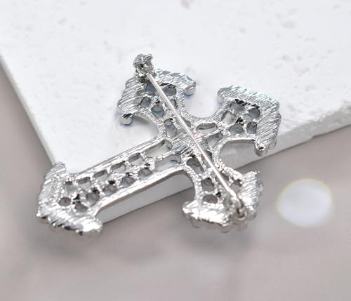 Image of Gyn&Joy Sparkle Crystal Rhinestones Holy Cross Brooch Pin Jewelry For Women Men