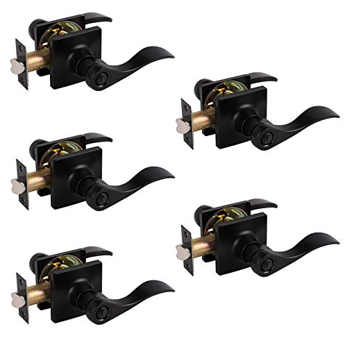Up To 50% OFF Gobrico Matte Black Wave Door Handles 5 Pack Square Privacy Door Levers for Bed/Bath/Home Universal Handling Interior Door Locks