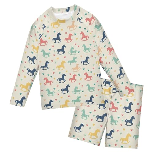 Cute Wooden Horse Baby Boys' Toddler Long Sleeved Rashguard Swim Bathing Suit Set B0404636