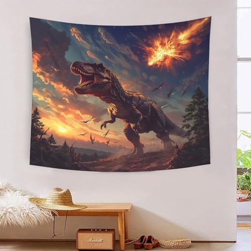 Tapisserie murale dinosaure 3D KAYZTGSDA grand format 180x230 cm en polyester doux pour chambre