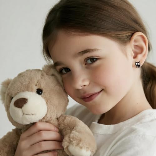 SLUYNZ Sterling Silver Cat Earrings Studs for Women Teen Girls Black White Cat Studs Earrings Cute Animal Earrings2