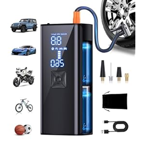 Inflador de neumáticos, compresor de aire portátil, inflado 2 veces más rápido, bomba de aire portátil con manómetro digital y luz LED, bomba de neumáticos de 150 PSI para automóvil, motocicleta