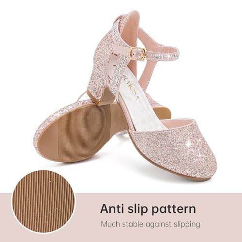 Image of LAURMOSA Girls Dress Shoes Closed Toe Pumps High Heels for Little Big Kid | Flower Shoes for Girls, 1.75-inch Chunky Heel, Ankle Strap, Closed Toe, Wedding, Party, Church, Graduation, First Communion