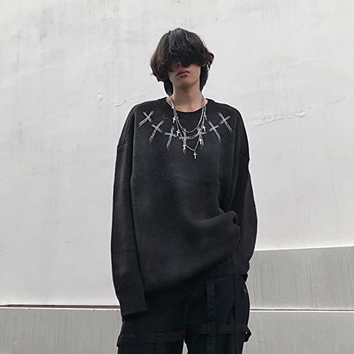 Zwart Cross Punk Trui Dames Gothic Fairy Grunge Harajuku Lange Mouw Knit Pullovers Vintage Kleding Koreaanse Mode - Image 5