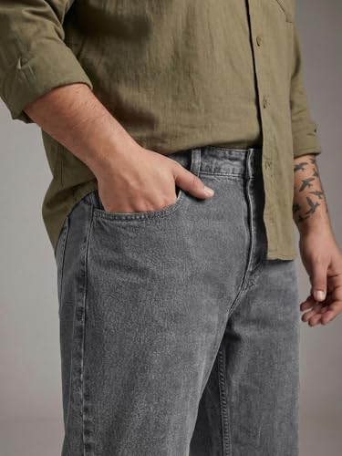 Image of Urbano Plus Men's Relaxed Fit Washed Denim Jeans Non-Stretchable
