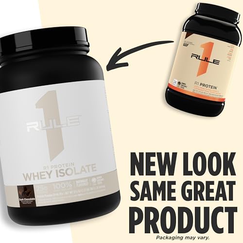 Image of Rule1 Rule 1 Naturally Flavored R1 Protein Whey Isolate - Clean Formula with 25g Protein 6g BCAA Exclusively Isolated Hydrolyzed Sources for Workout Recovery (1.7 Pounds, Dark Chocolate).
