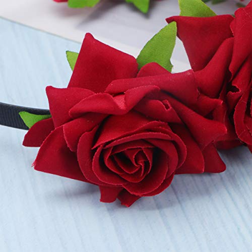 Frcolor Rose Headband Wedding Party Rose Hairband Day Of The Dead Flower Crown For Women (Claret) #TOP3