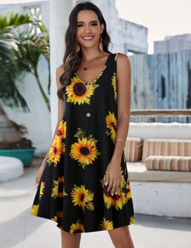 Image of JollieLovin Women Plus Size Summer Sundress Tank Sleeveless V Neck Beach Swing Dress Swimsuit Cover ups(L-5X)