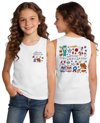 Image of Ithalt Girls 4th of July Tank Top for Kids Boys USA Patriotic Shirt American Flag Tshirt Red White and Blue Sleeveless