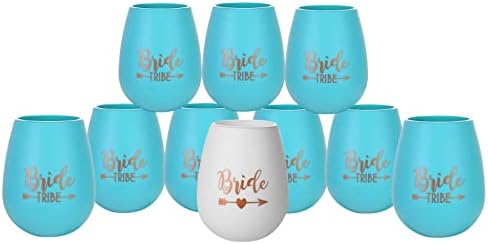 YYYJ Bachelorette Party Silicone Wine Cups, Bride Tribe & Bridesmaid Wedding Cups, Set of 10 for Bridesmaid Gift Party Favors (Turquoise)