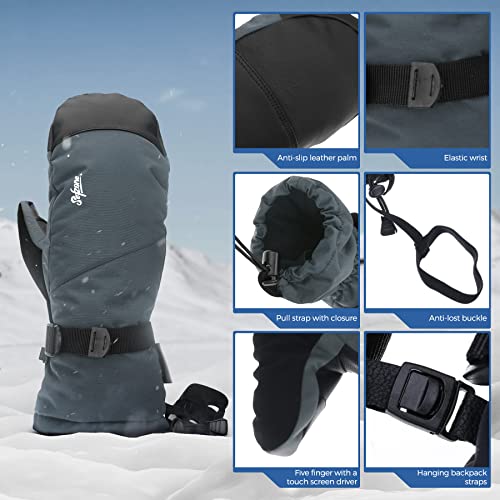 Sefzone Ski Mittens Waterproof, 3M Thinsulate Insulation Winter Mittens For Men/Women, Touchscreen, Anti-Lost, Snow Mittens For Snowboarding, Snowmobiling, Snow Shoveling #TOP5