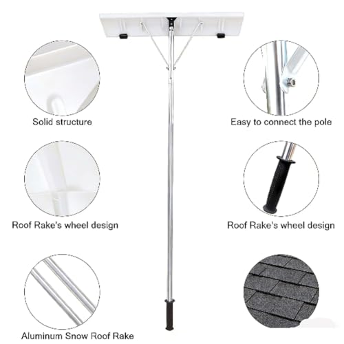 Adjustable Aluminum Roof Rake with Telescoping Pole (58-239in) Non-Slip Handle No Tools Needed - Ideal for Snow Leaves and Debris Removal