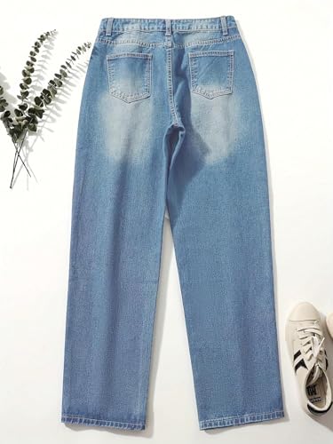 Women's High Waisted Straight Leg Jeans Loose Fit Button Fly Denim Pants Vintage Light Wash High Rise Casual Jean3