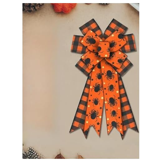 Large Halloween Wreath Bows – Spider Black Buffalo Plaid Orange Burlap Bows for Tree Topper Front Door Holiday Party Decorations