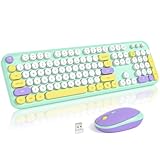 Atelus Wireless Keyboard and Mouse Combo, USB 2.4GHz Full Size Typewriter Keyboard with Number Pad and Colorful Mouse for Office PC Computer Desktop Laptop Windows 7 8 10 (Mint Green)