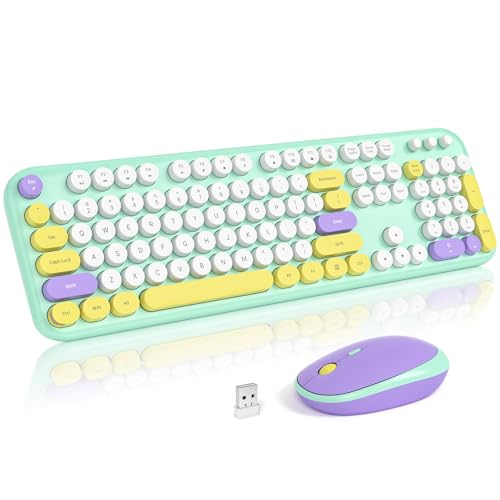 Image of Atelus Wireless Keyboard and Mouse Combo, USB 2.4GHz Full Size Typewriter Keyboard with Number Pad and Colorful Mouse for Office PC Computer Desktop Laptop Windows 7 8 10 (Mint Green)