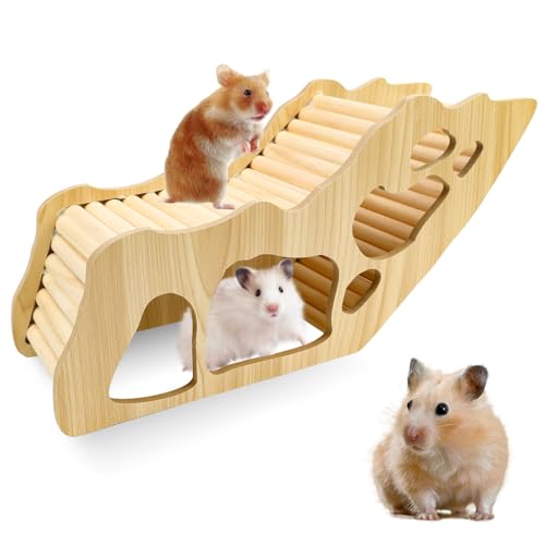 WPPQWP Hamster Haus aus Holz - Hamster Tunnel & Versteck für Zwerghamster, Rennmäuse & Degus (32 x 10,5 x 15,3 cm) - Stil 1
