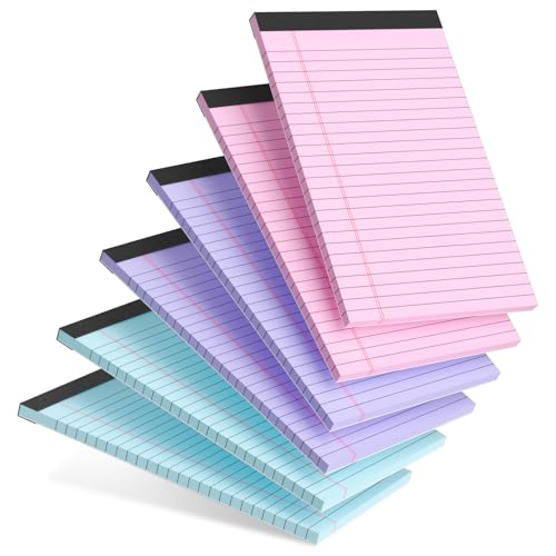 AILZFEI 6pcs Small Note Pads 5x8 Colored Legal Pads Paper College Ruled Notepad Writing Pads 5 x 8 Legal Pads Perforated Narrow Ruled Pads of Paper (Pink Purple Blue)