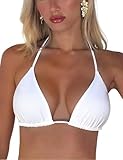 Tainehs Women's Triangle Bikini Top Halter Padded Push Up String Bikini Top Brazilian Bathing Suit Top Only White